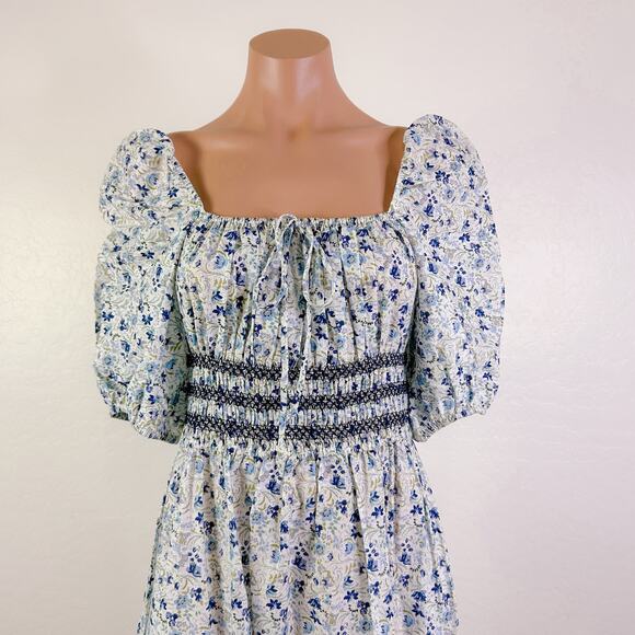 Johnny Was Camille Puff Sleeve Square Smocked Floral Cottagecore Midi Dress NWT